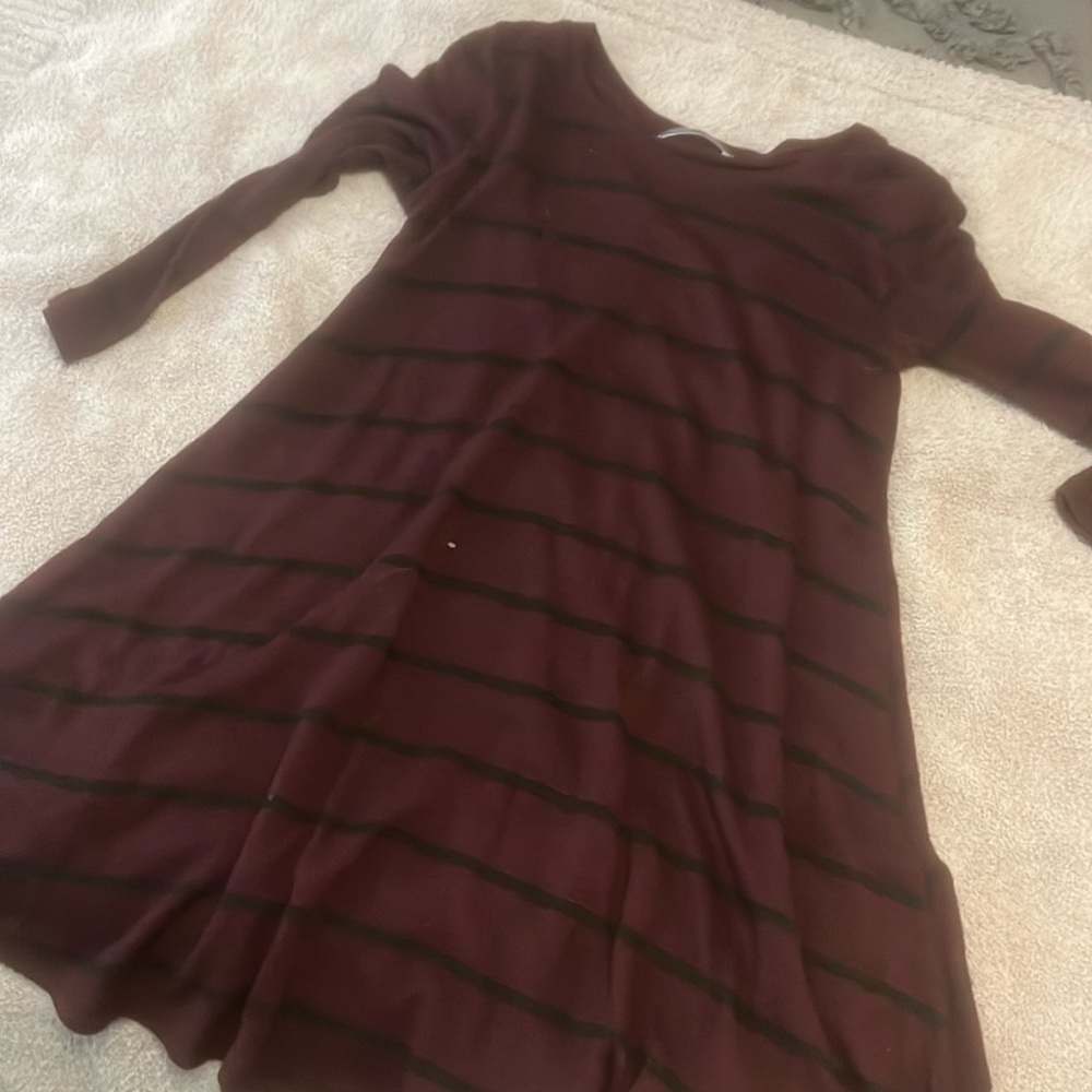 Maroon with black striped skater dress